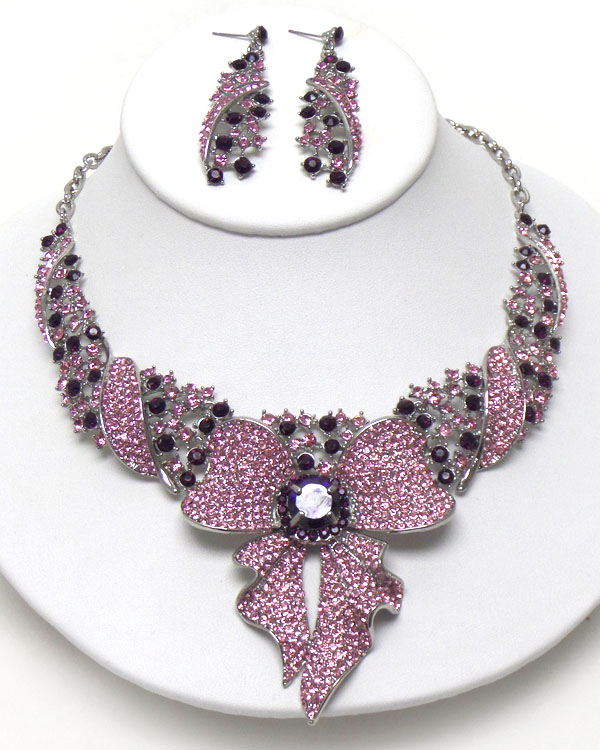 Luxury austrian crystal victorian style large bow necklace earring set