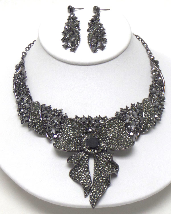 Luxury austrian crystal victorian style large bow necklace earring set