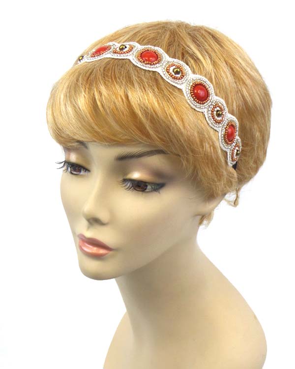 Handmade multi beads and stone accent stretch headband