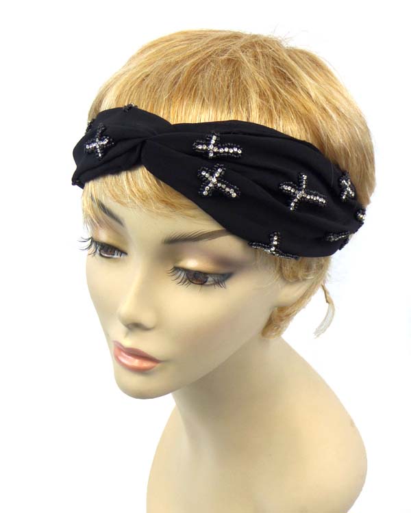 Multi beads cross twisted stretch headband
