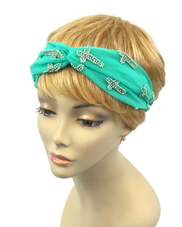 Multi beads cross twisted stretch headband