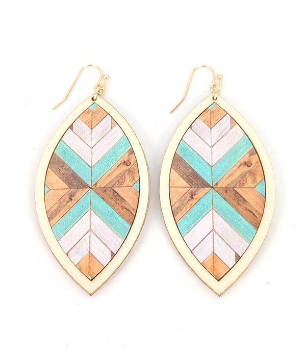 Aztec pattern wood earring