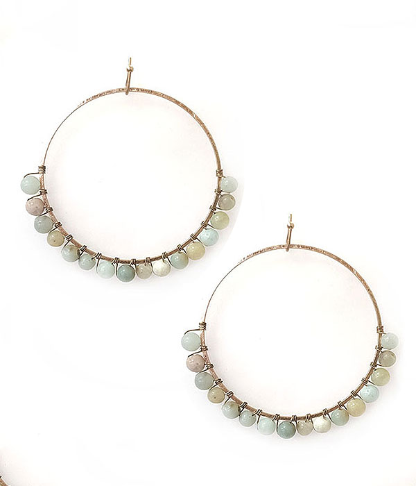 Semi precious stone hoop earring