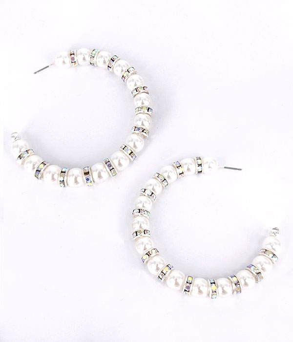 Pearl and rondelle hoop earring