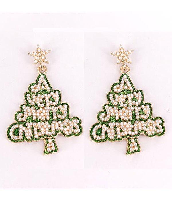 Christmas theme seedbead earring - tree