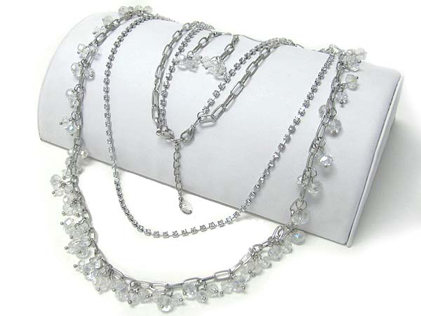 Facet glass stone deco long chain necklace earring set