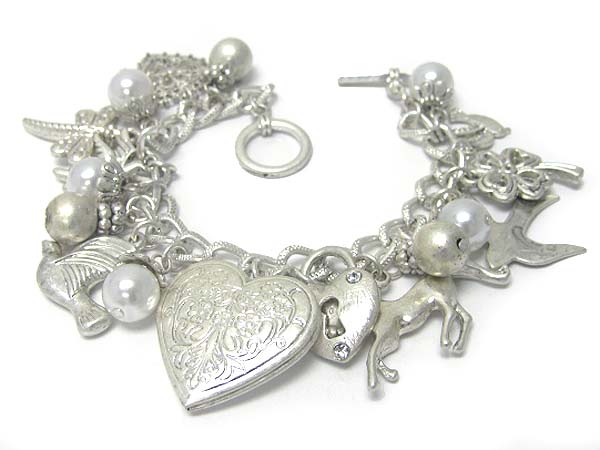 Mixed lucky theme charm dangle multi chain bracelet