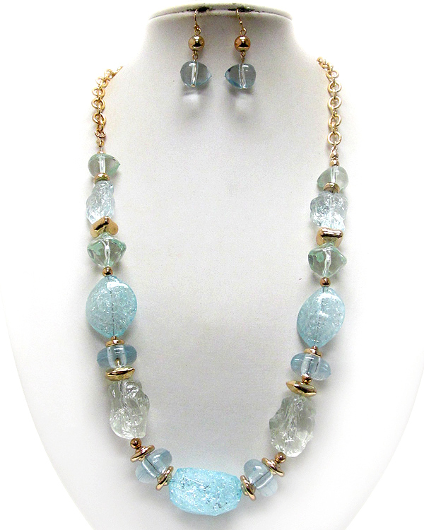 Multi iced acrylic stone link necklace earring set