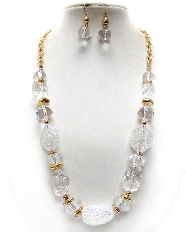Multi iced acrylic stone link necklace earring set