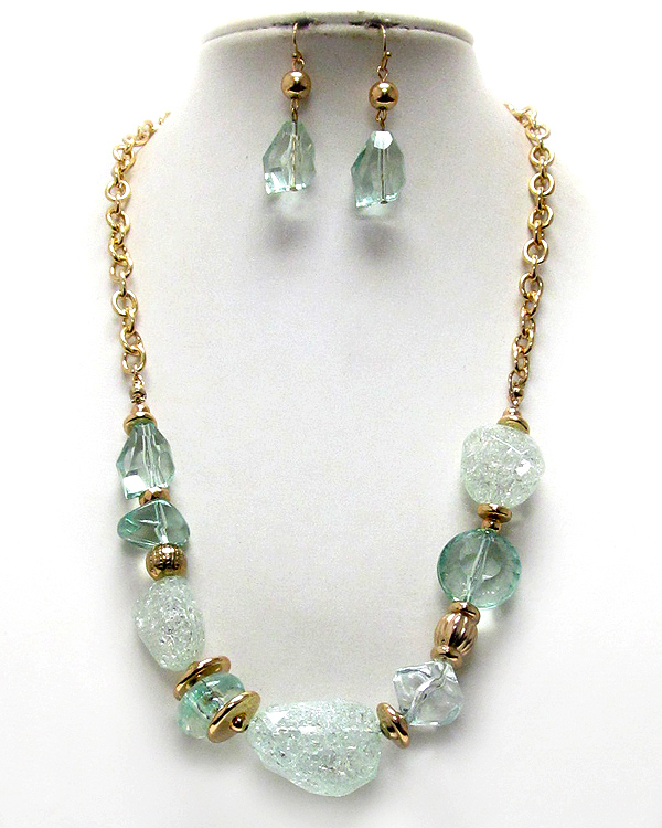 Multi iced acrylic stone link necklace earring set