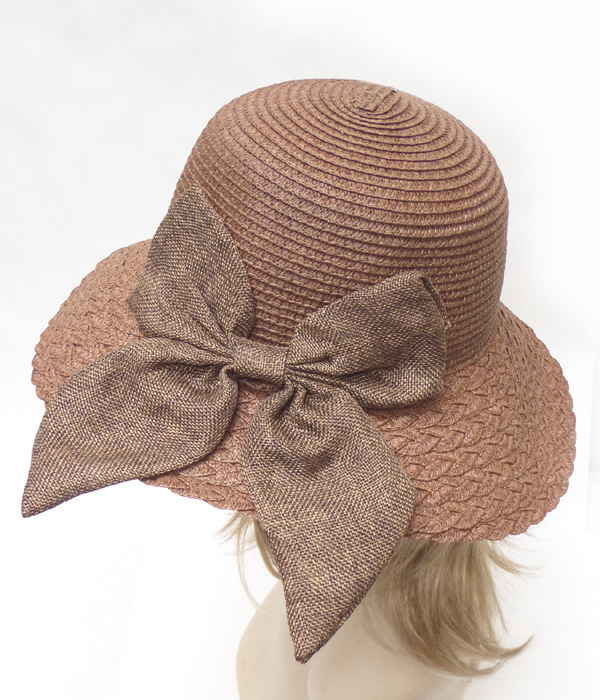 Bow paper straw summer hat