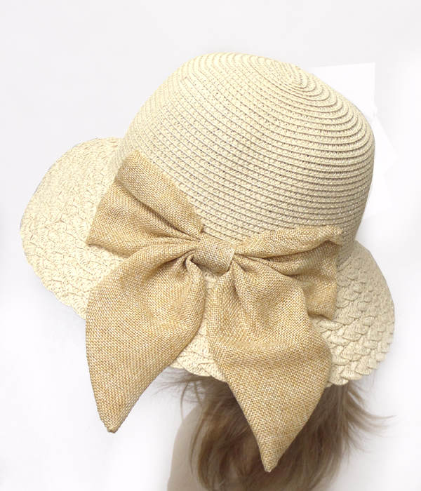 Bow paper straw summer hat