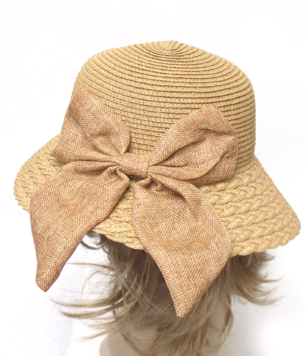Bow paper straw summer hat