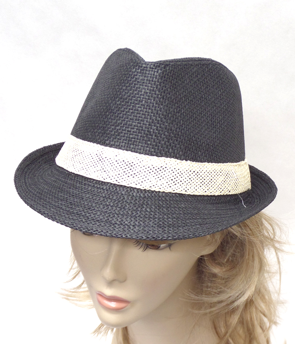 Two color straw summer fedora hat