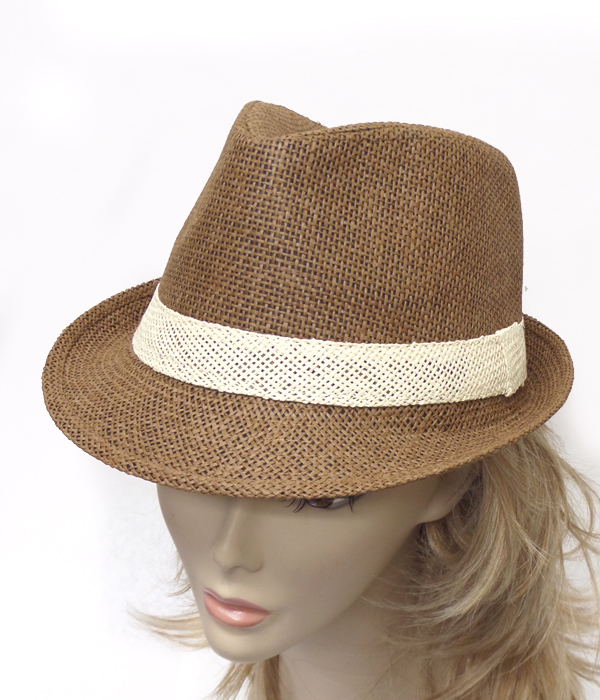 Two color straw summer fedora hat