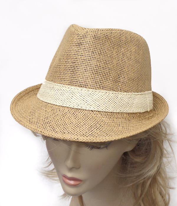 Two color straw summer fedora hat