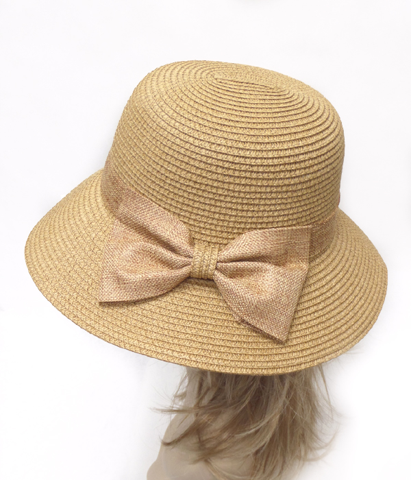 Bow paper straw summer hat