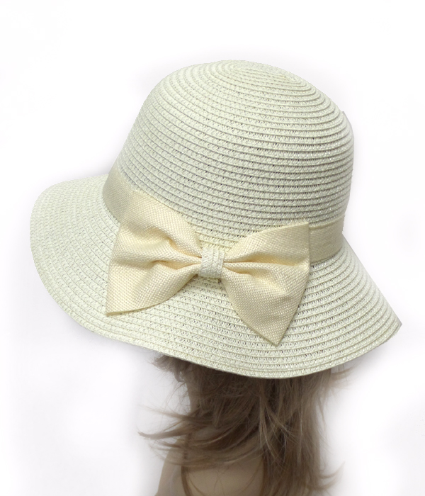 Bow paper straw summer hat