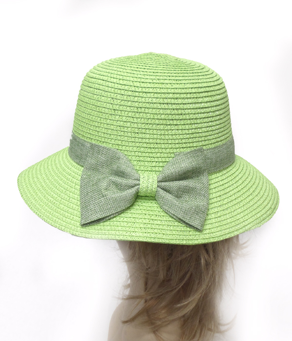 Bow paper straw summer hat