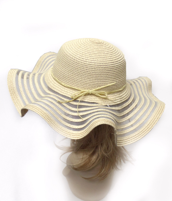 Two tone paper straw floppy summer hat 