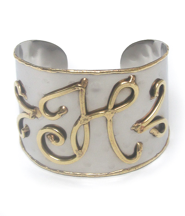 MONOGRAM BRASS CUFF BRACELET - H