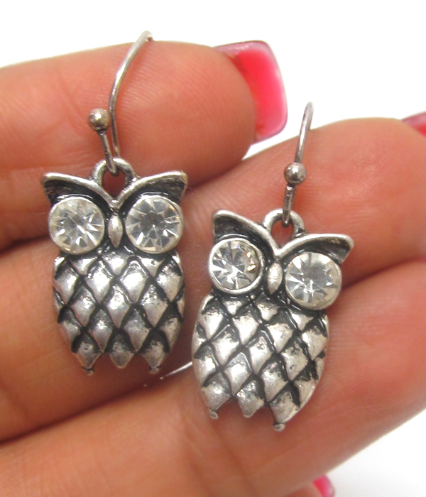 Southern country style owl metal textured earrings