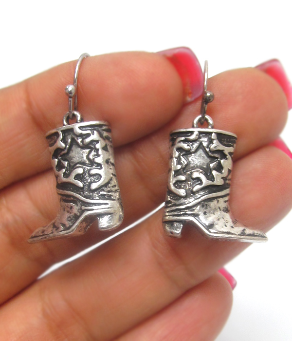 Southern country style western boots metal textured earrings