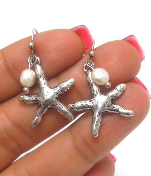 Starfish pearl metal earrings