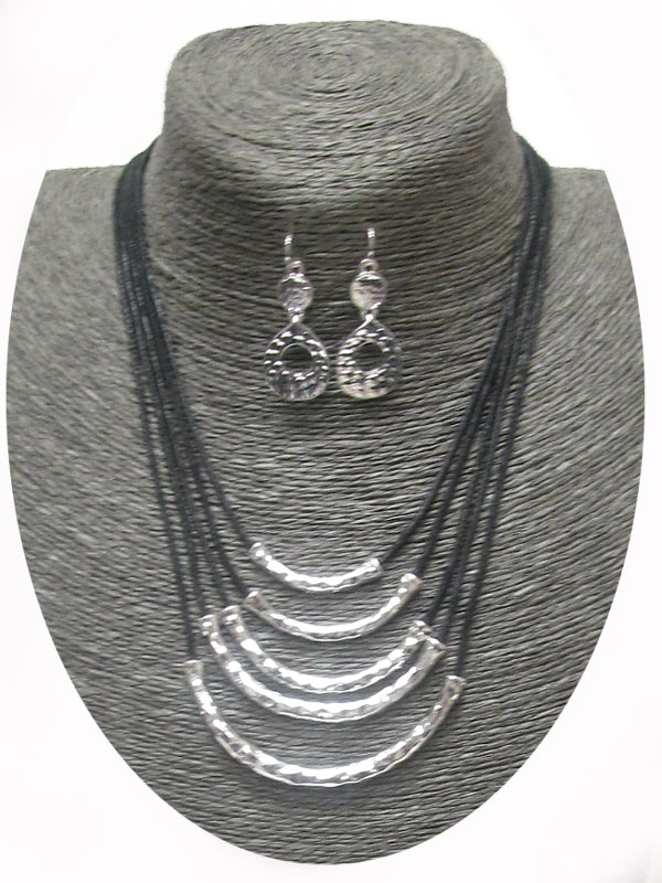 Multi layer metal tube and cord necklace set