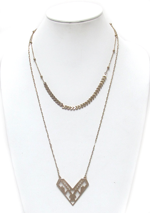 Aztec pattern double layer necklace -western