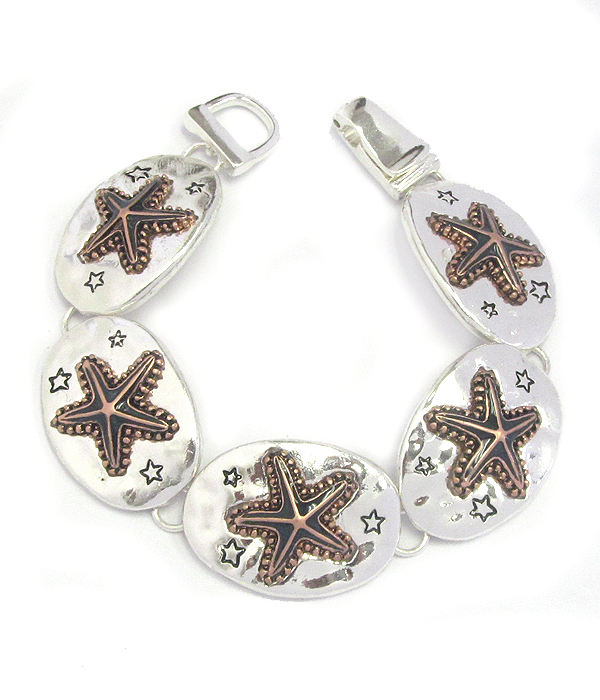 SEALIFE HAMMERED DISK LINK MAGNETIC BRACELET - STARFISH