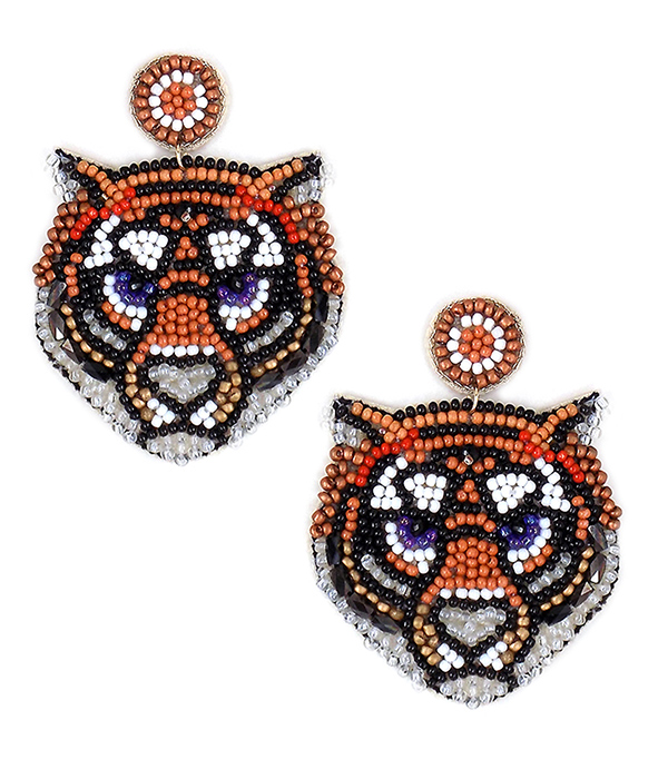 HANDMADE MULTI SEEDBEAD TIGER EARRING