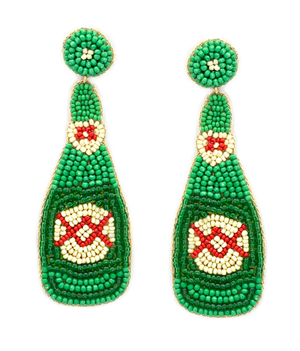 HANDMADE MULTI SEEDBEAD BEER BOTTLE EARRING - DOS X