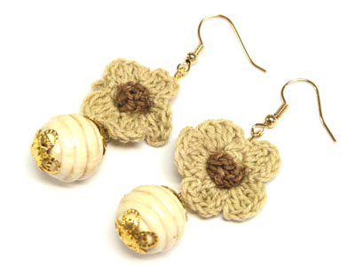 WOOD AND FABRIC EARRING
