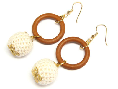 WOOD AND FABRIC EARRING