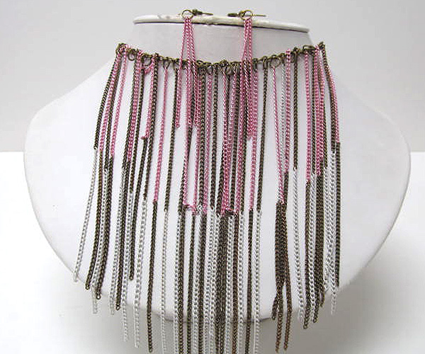 Multi metal colorful drop fashion chains necklace earring set
