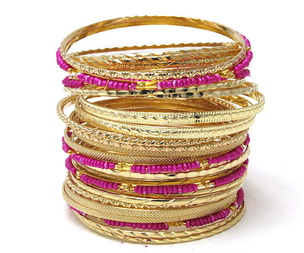 Multi colorful metal architectural and seed beads style bangle bracelet