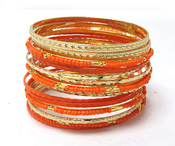 Multi colorful metal architectural and seed beads style bangle bracelet