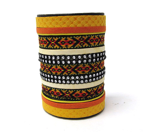 Aztec pattern tall cuff bangle -western