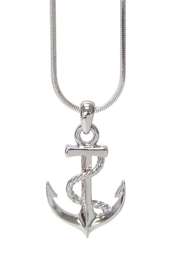 WHITEGOLD PLATING CRYSTAL ANCHOR PENDANT NECKLACE