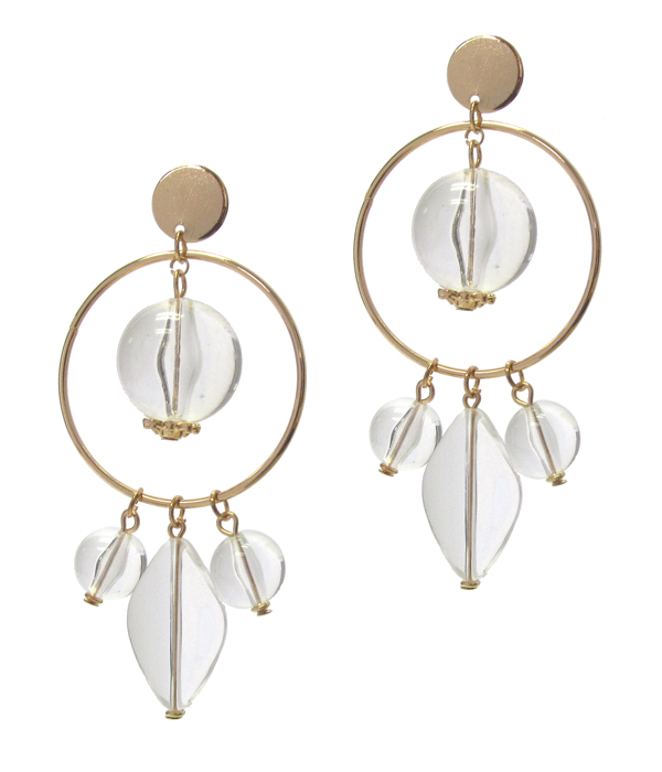 METAL HOOP AND LUCITE ICE BEAD DROP EARRING - NUDE FASHION TREND