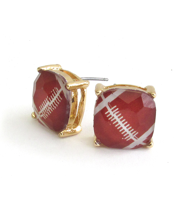 Sport theme facet stone stud earring - football