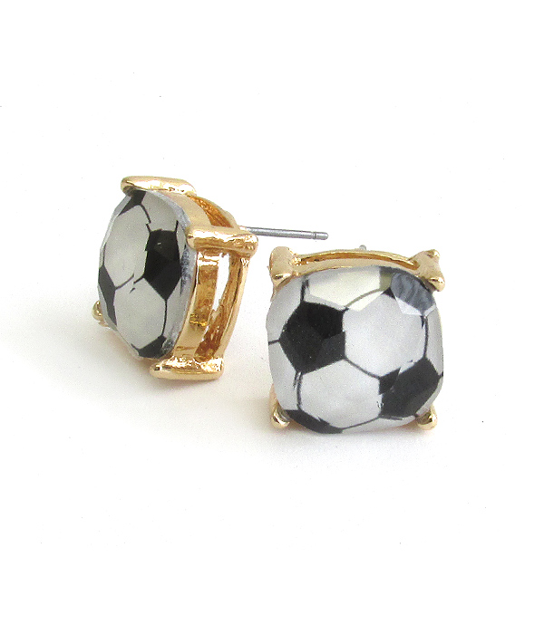 Sport theme facet stone stud earring - soccer