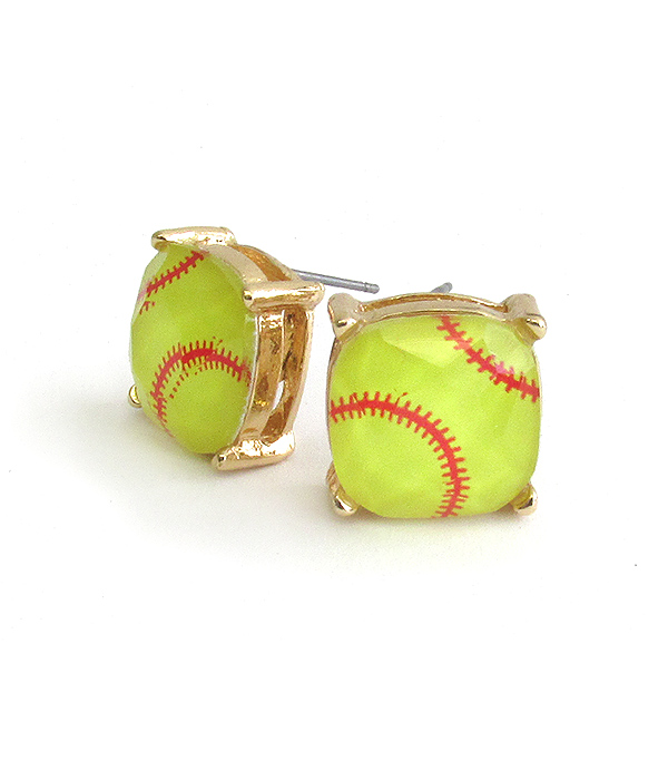 SPORT THEME FACET STONE STUD EARRING - SOFTBALL