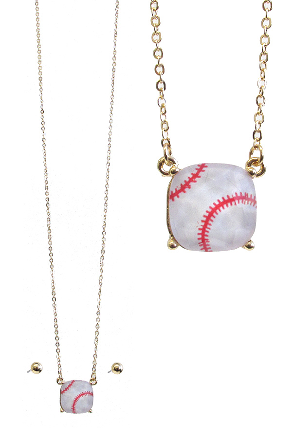 Sport theme facet stone pendant necklace set - baseball