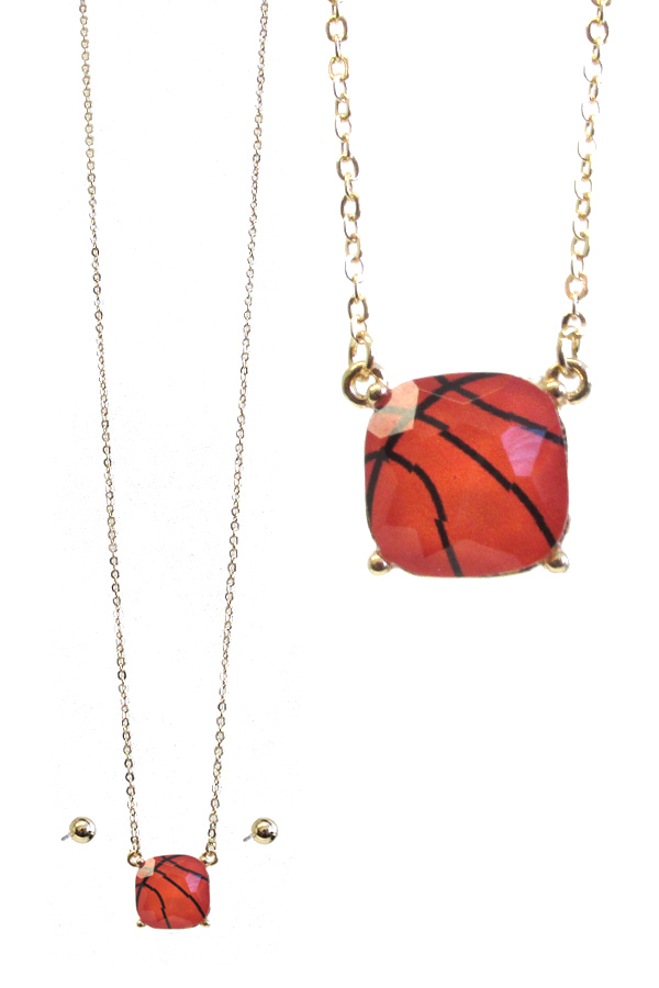 SPORT THEME FACET STONE PENDANT NECKLACE SET - BASKETBALL