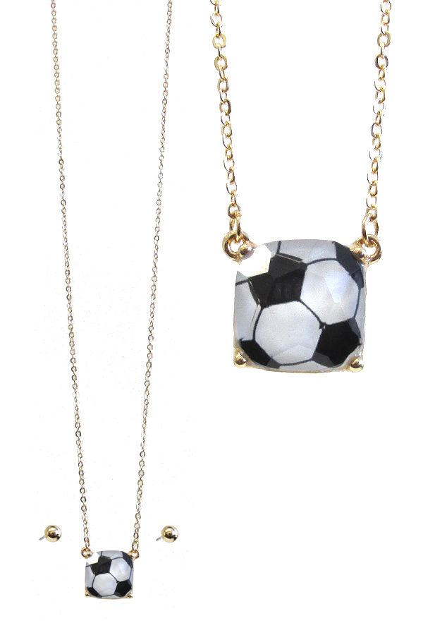 SPORT THEME FACET STONE PENDANT NECKLACE SET - SOCCER