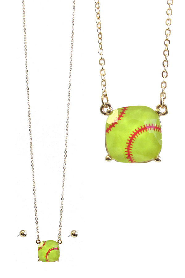 SPORT THEME FACET STONE PENDANT NECKLACE SET - SOFTBALL