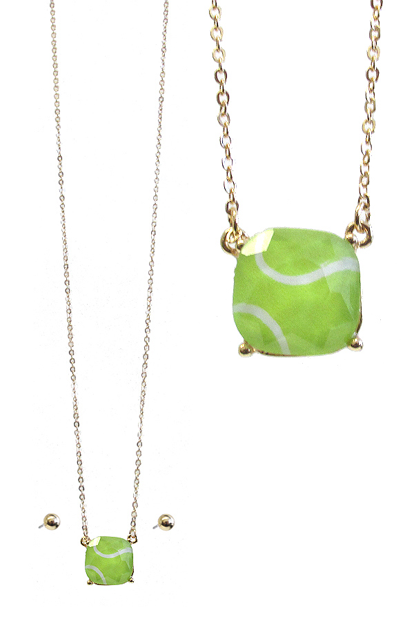 Sport theme facet stone pendant necklace set - tennis