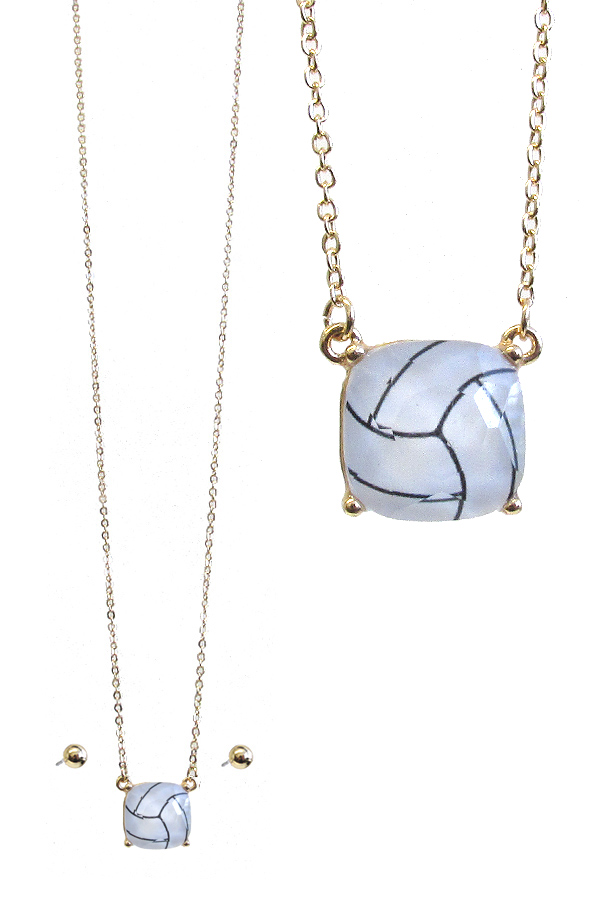 SPORT THEME FACET STONE PENDANT NECKLACE SET - VOLLEYBALL